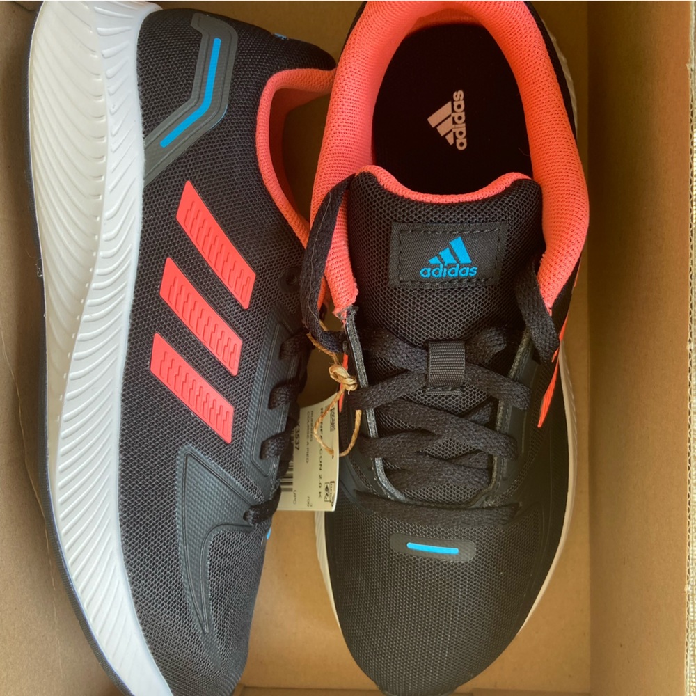 Adidas NWT Run-Falcon 2.0K Sz-3.5Y~(5Women) Striking Colors of Black/Coral/Aqua - Picture 3 of 16